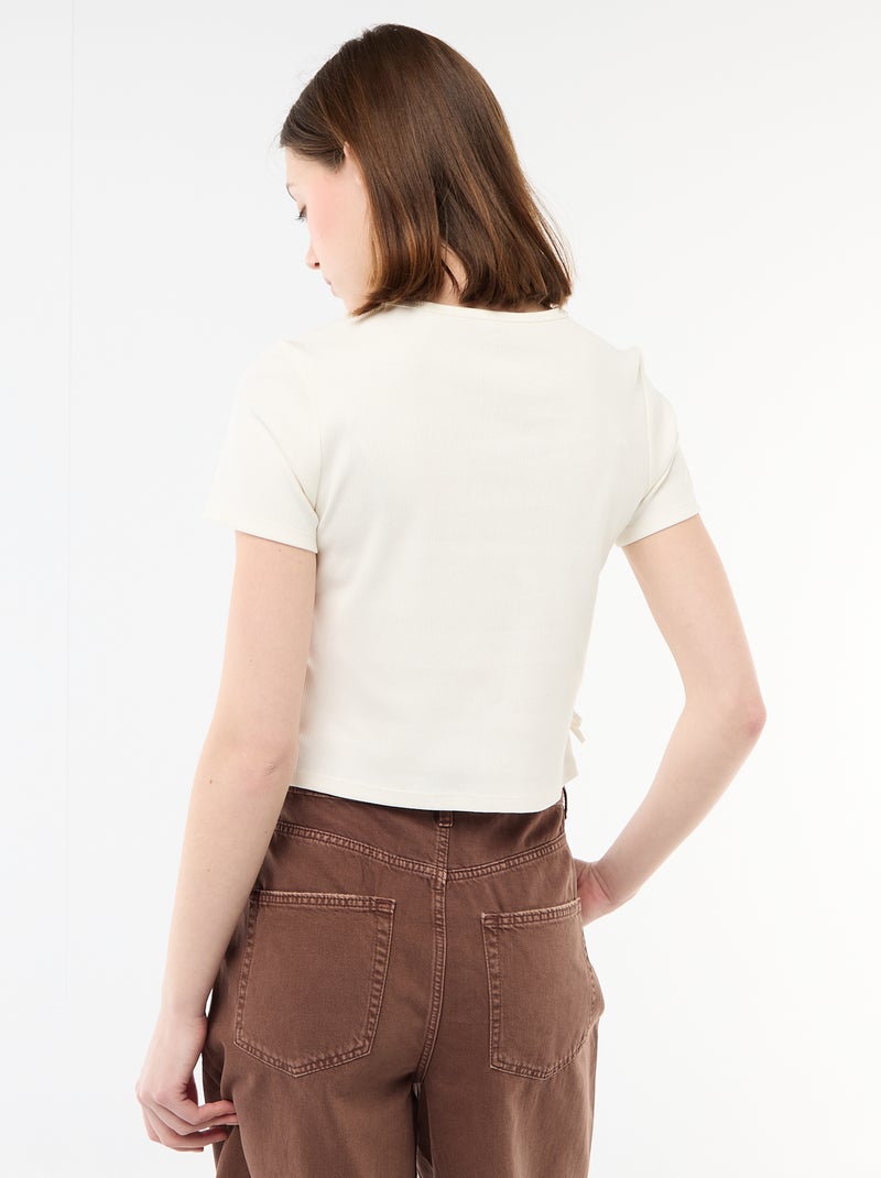 Camiseta corta de canalé con nudos Blanco - Kiabi