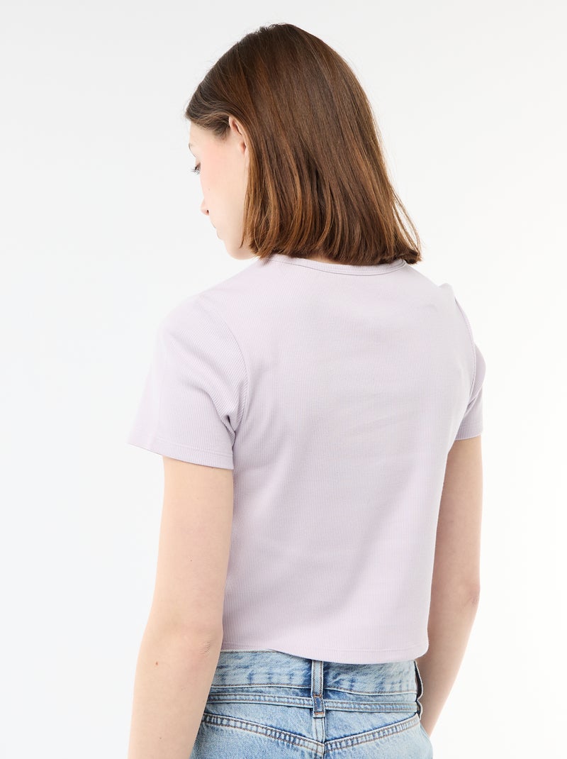 Camiseta corta de canalé con nudos Morado - Kiabi