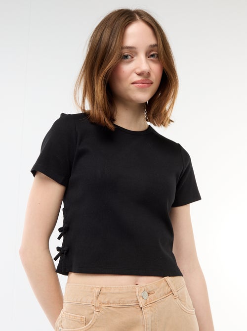Camiseta corta de canalé con nudos - Kiabi
