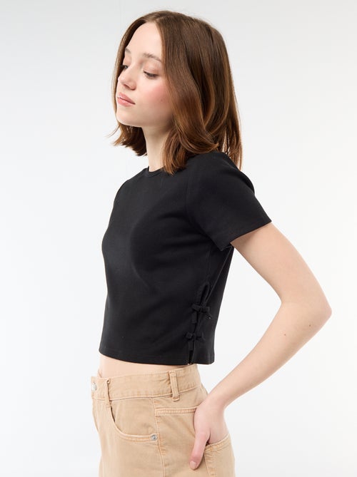 Camiseta corta de canalé con nudos - Kiabi