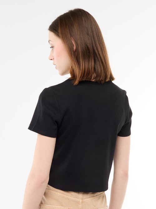 Camiseta corta de canalé con nudos - Kiabi