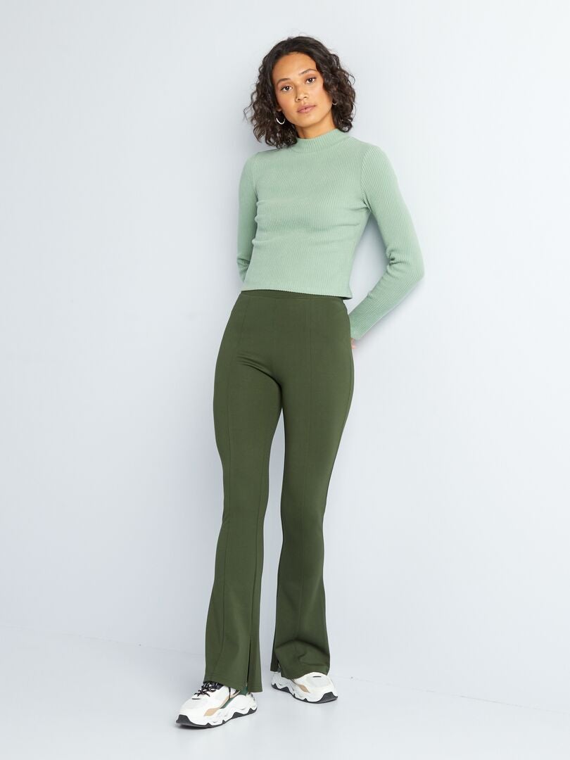 Camiseta corta de cuello alto de canalé VERDE - Kiabi
