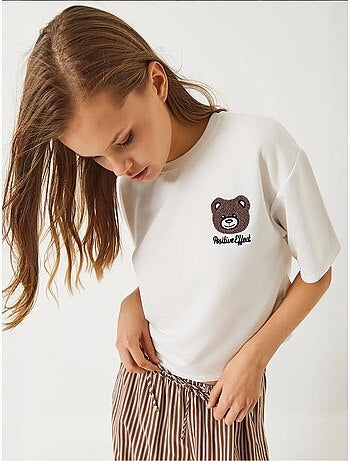 Camiseta corta de jersey con bordado de osito de peluche lucci
