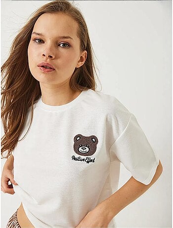 Camiseta corta de jersey con bordado de osito de peluche lucci