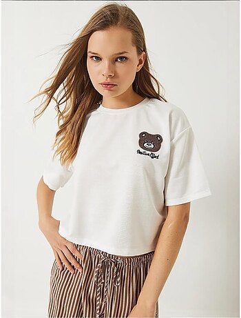 Camiseta corta de jersey con bordado de osito de peluche lucci