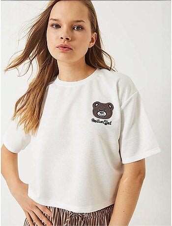 Camiseta corta de jersey con bordado de osito de peluche lucci
