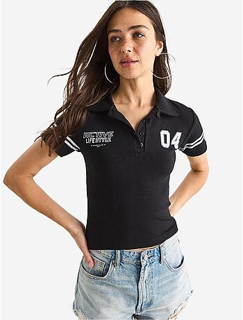 Camiseta corta de manga corta con cuello polo y estampado lucci
