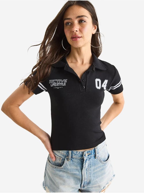 Camiseta corta de manga corta con cuello polo y estampado lucci - Kiabi Camiseta corta de manga corta con cuello polo y estampado lucci - Kiabi