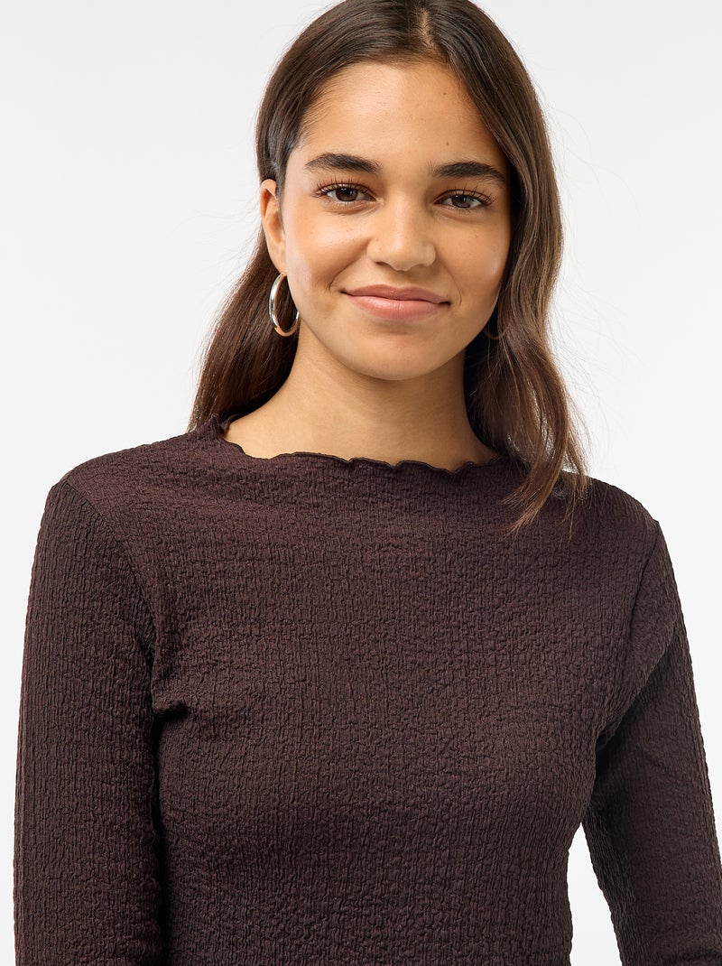 Camiseta corta de manga larga y tejido crepé Marron - Kiabi