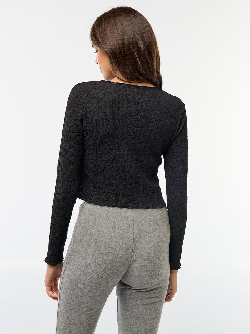 Camiseta corta de manga larga y tejido crepé Negro - Kiabi