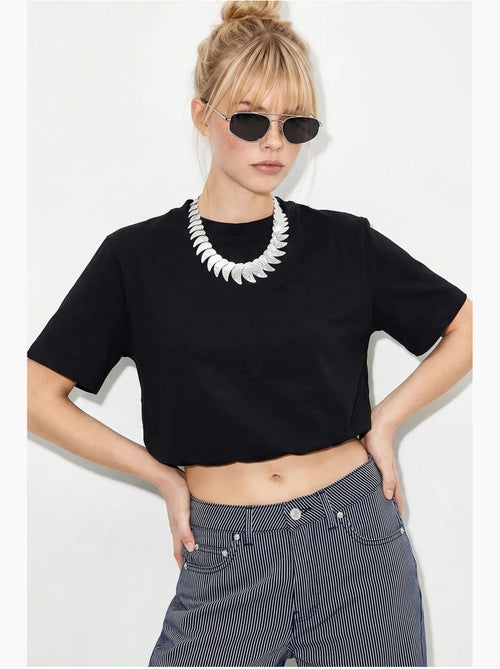 Camiseta corta de mujer de cuello redondo lucci - Kiabi