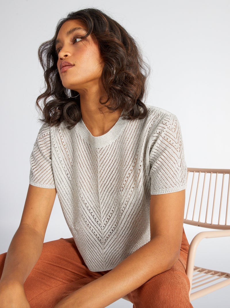 Camiseta corta de punto calado GRIS - Kiabi
