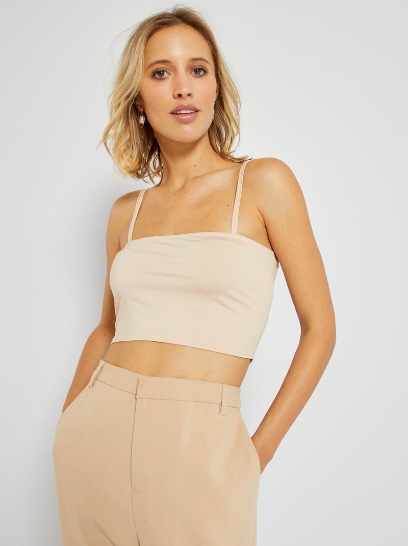 Camiseta corta de tirantes beige - Kiabi