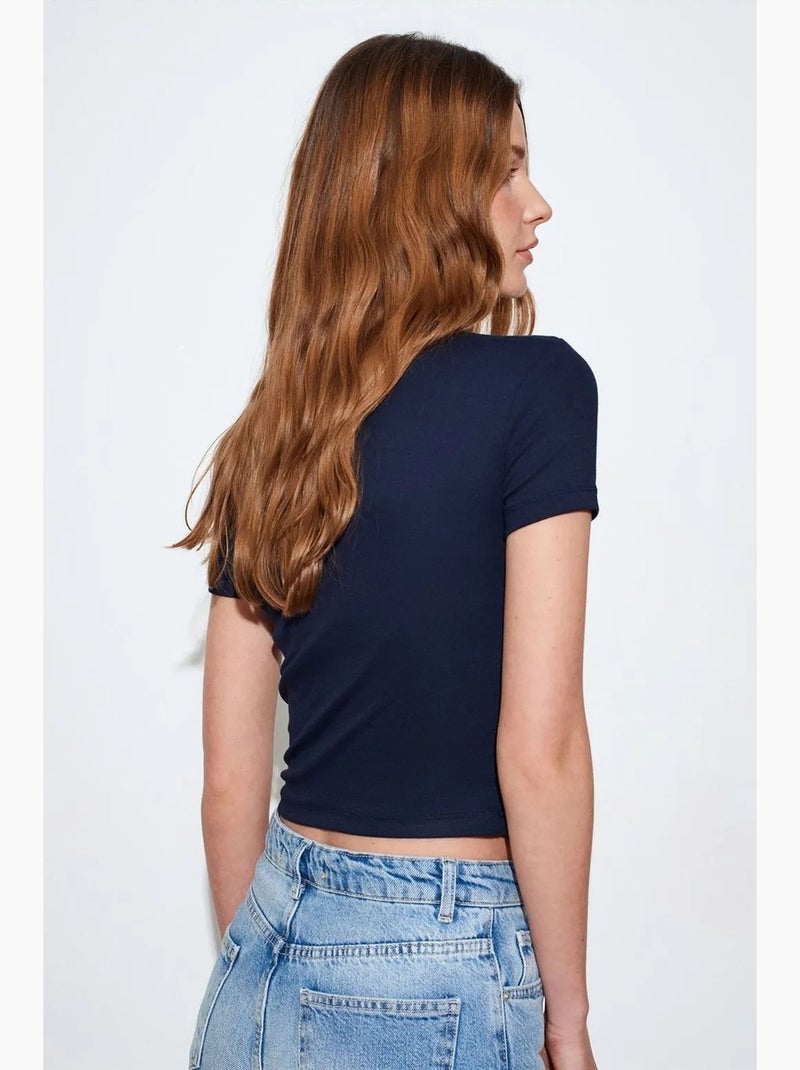 Camiseta corta entallada punto manga corta dilvin Azul marino - Kiabi
