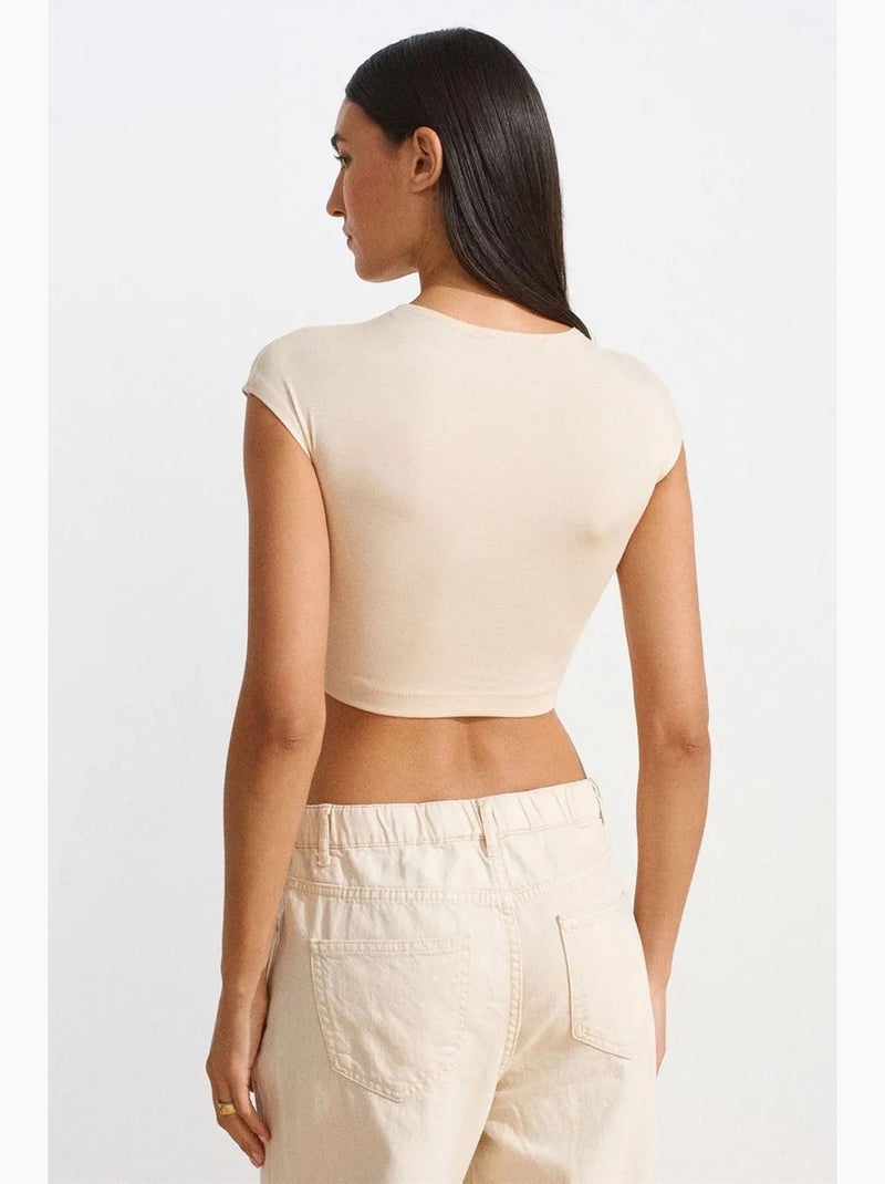 Camiseta corta entallada punto manga corta dilvin Beige natural - Kiabi