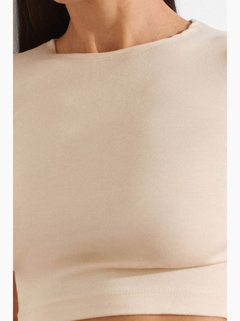 Camiseta corta entallada punto manga corta dilvin Beige natural - Kiabi