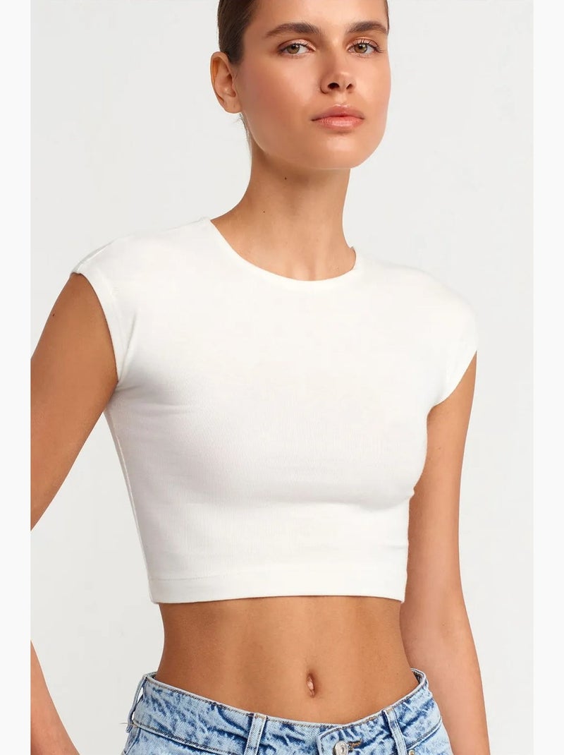 Camiseta corta entallada punto manga corta dilvin Blanco roto - Kiabi