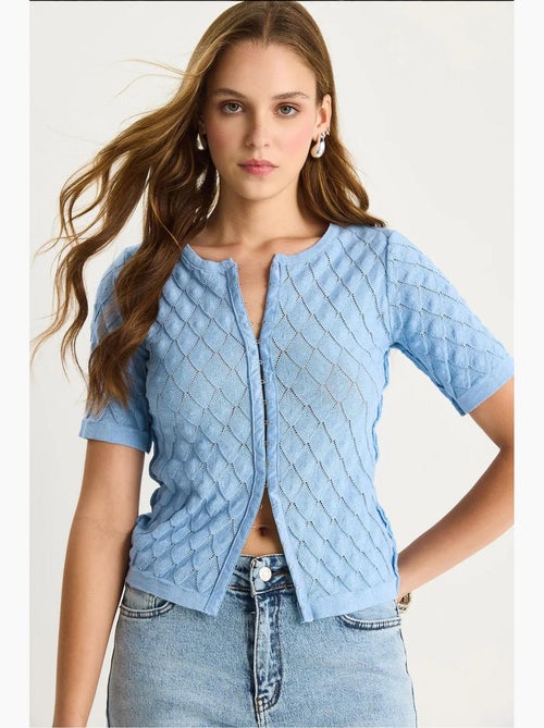 Camiseta corta escote pico botones mezcla algodón texturizada lucci - Kiabi Camiseta corta escote pico botones mezcla algodón texturizada lucci - Kiabi