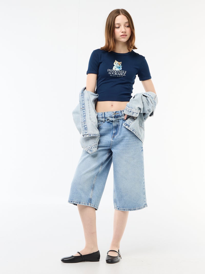 Camiseta corta estampada Azul - Kiabi