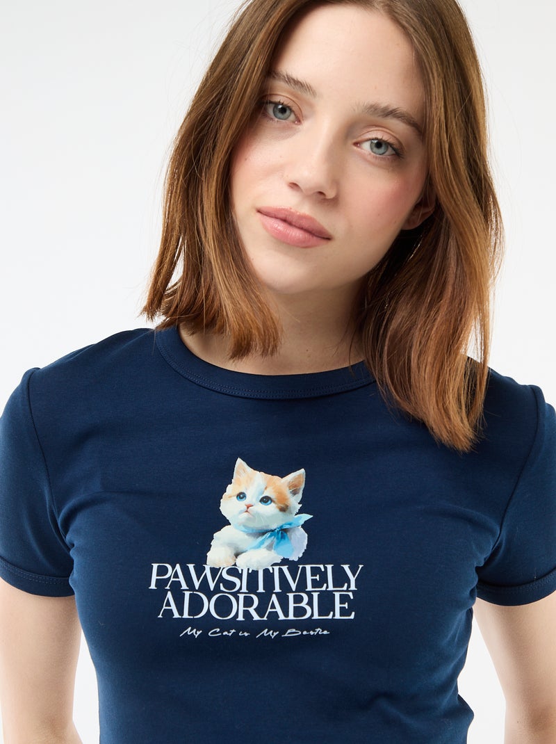 Camiseta corta estampada Azul - Kiabi