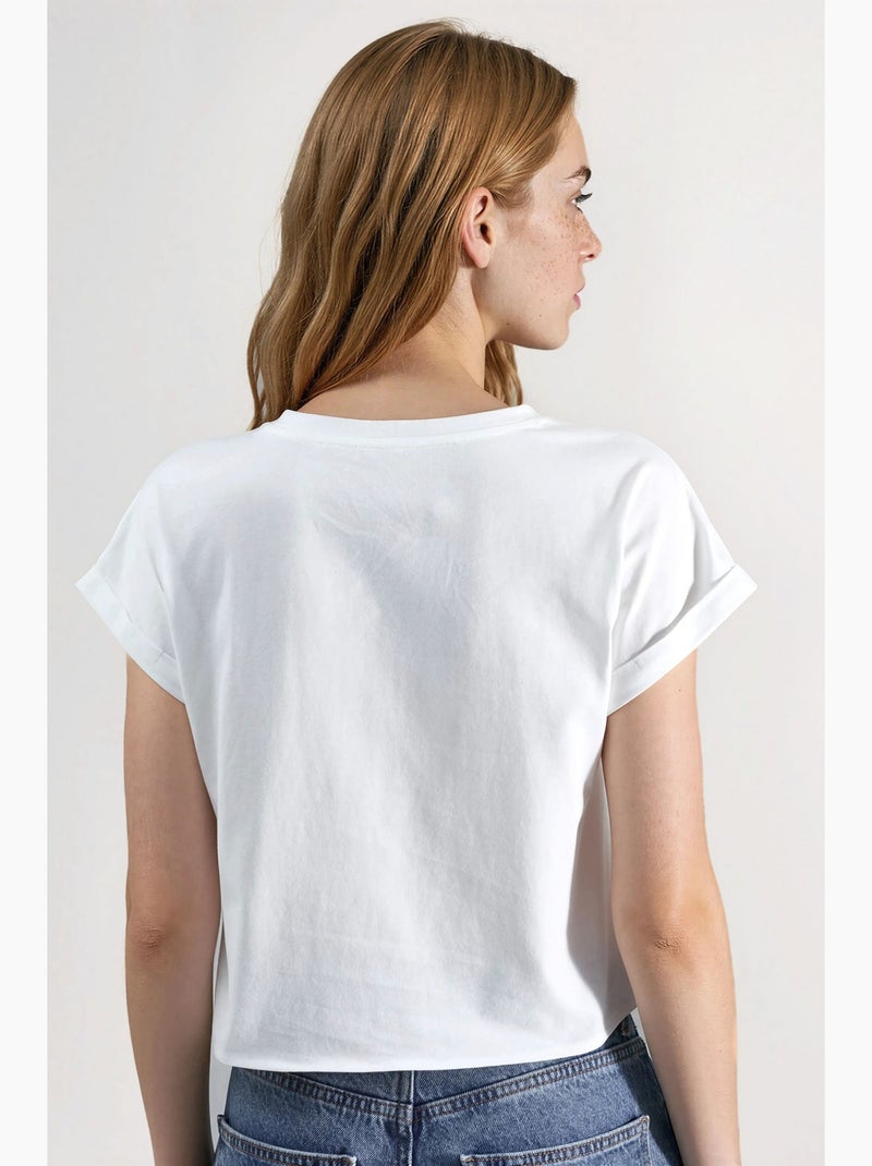 Camiseta corta estampada con detalle de ribete hiccup Blanco - Kiabi