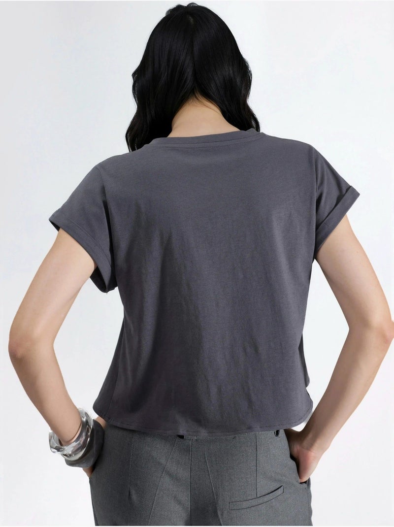 Camiseta corta estampada con detalle de ribete hiccup Gris - Kiabi