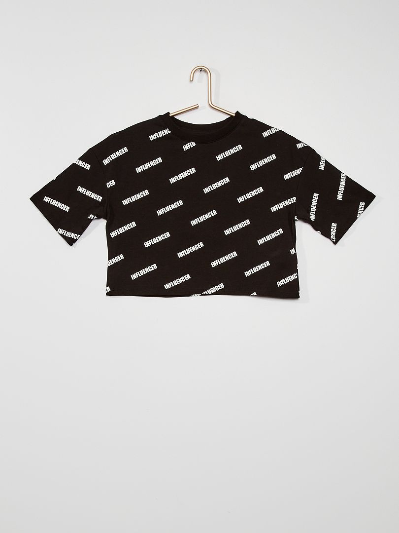Camiseta corta estampada 'influencer' Negro - Kiabi