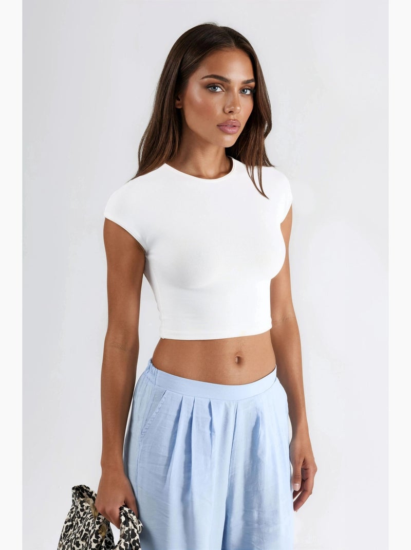 Camiseta corta lisa con cuello redondo busem Blanco - Kiabi
