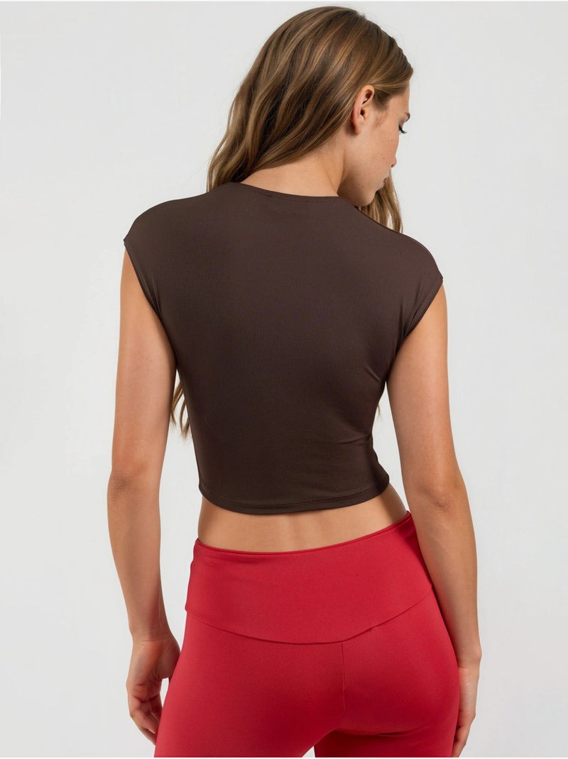 Camiseta corta lisa con cuello redondo busem Marrón - Kiabi