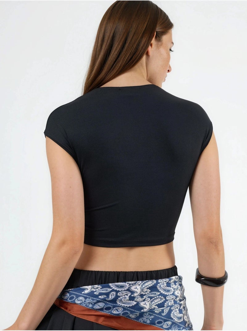 Camiseta corta lisa con cuello redondo busem Negro - Kiabi