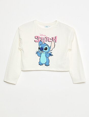 Camiseta corta 'Stitch' de manga larga y cuello redondo