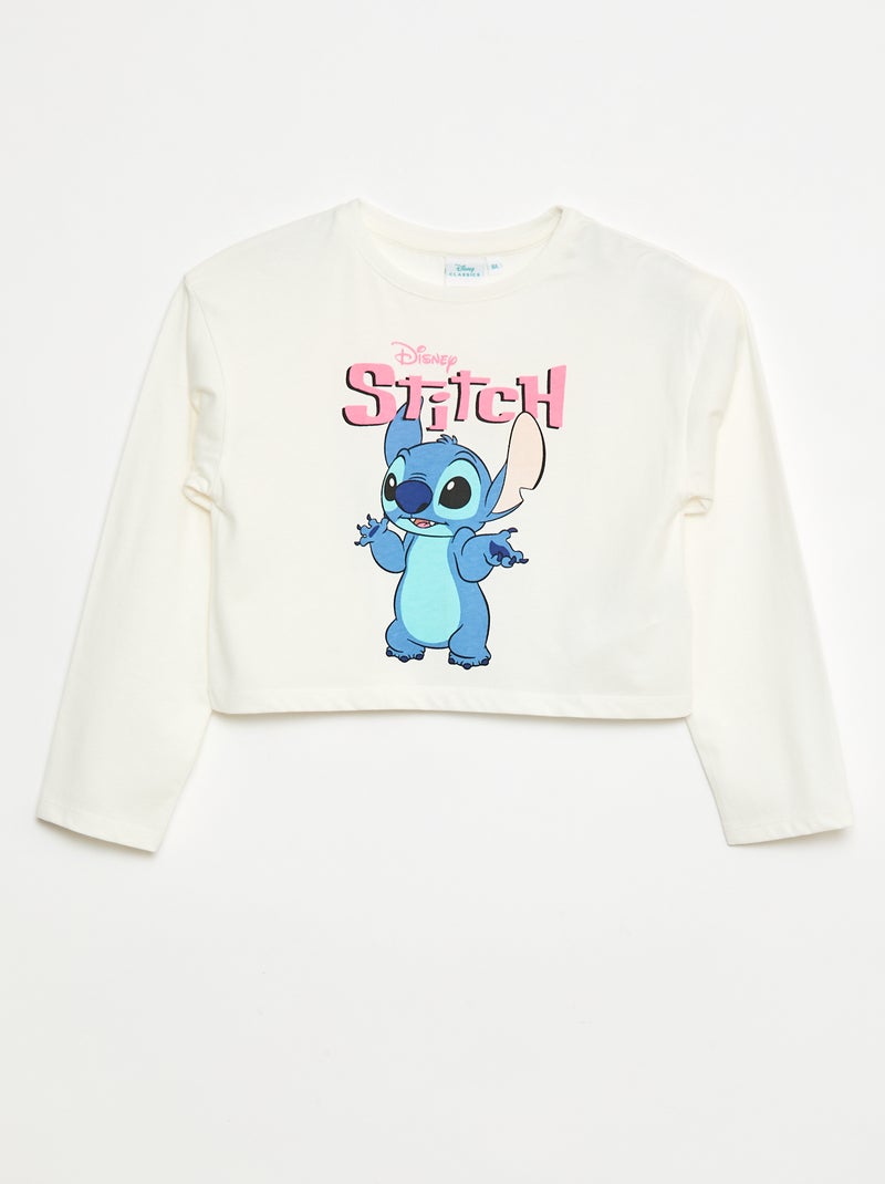 Camiseta corta 'Stitch' de manga larga y cuello redondo Blanco - Kiabi