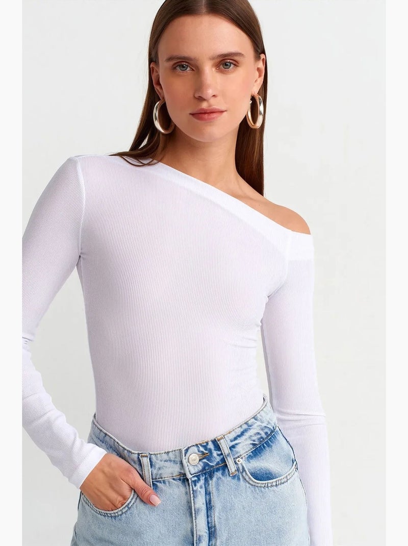 Camiseta corte asimétrico abertura manga larga ajustada dilvin Blanco - Kiabi
