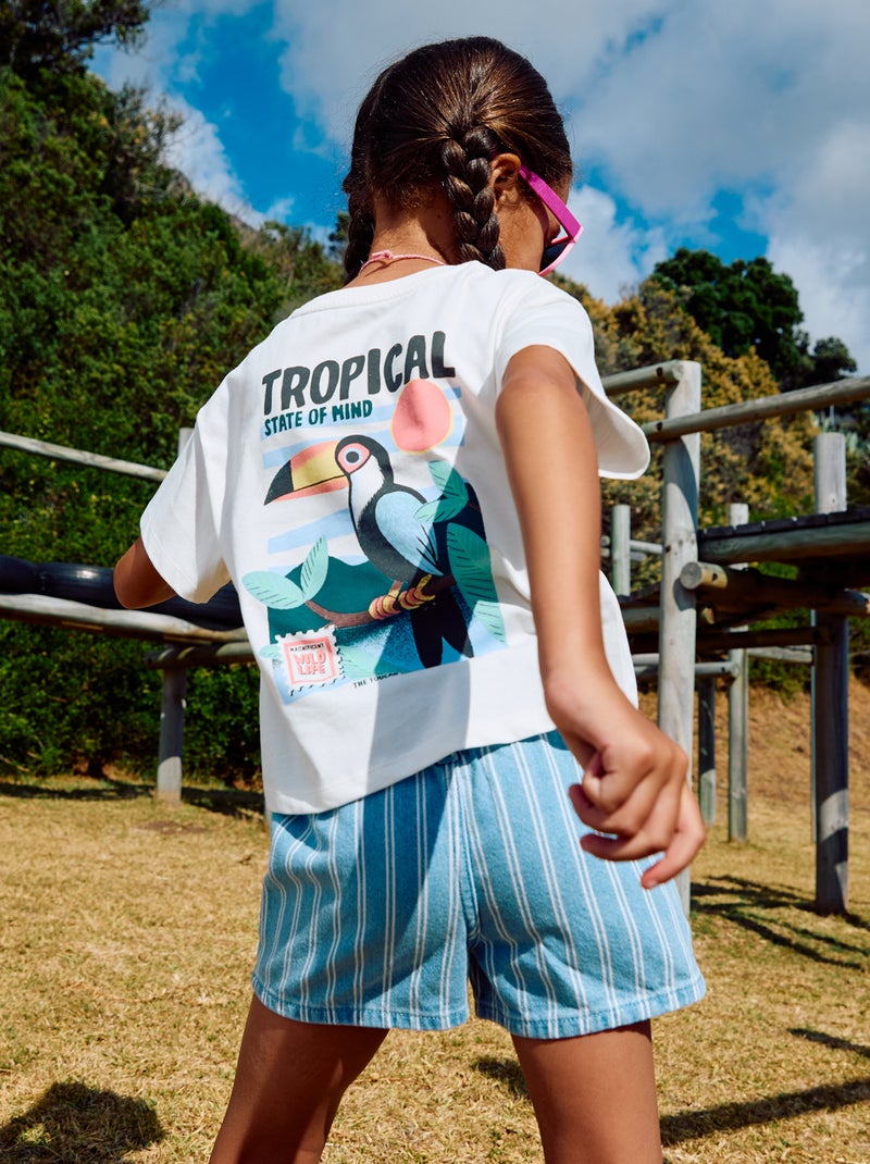 Camiseta corte holgado con estampado en espalda y pecho Blanco - Kiabi