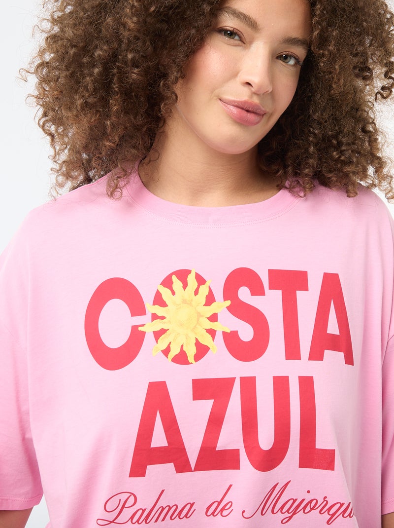 Camiseta corte oversize de manga corta Rosa - Kiabi
