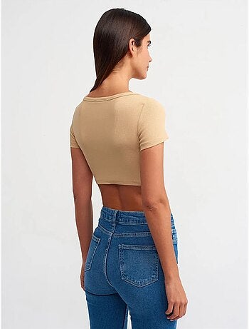 Camiseta crop acanalada de mujer dilvin