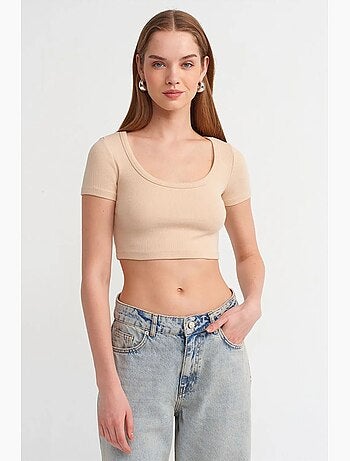 Camiseta crop acanalada de mujer dilvin