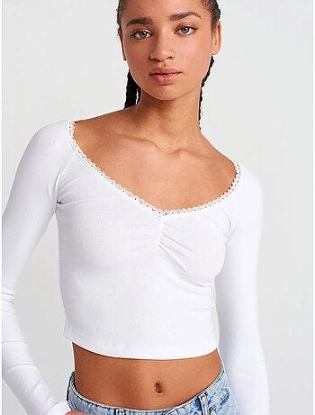 Camiseta crop acanalada de mujer dilvin
