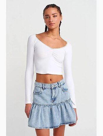 Camiseta crop acanalada de mujer dilvin