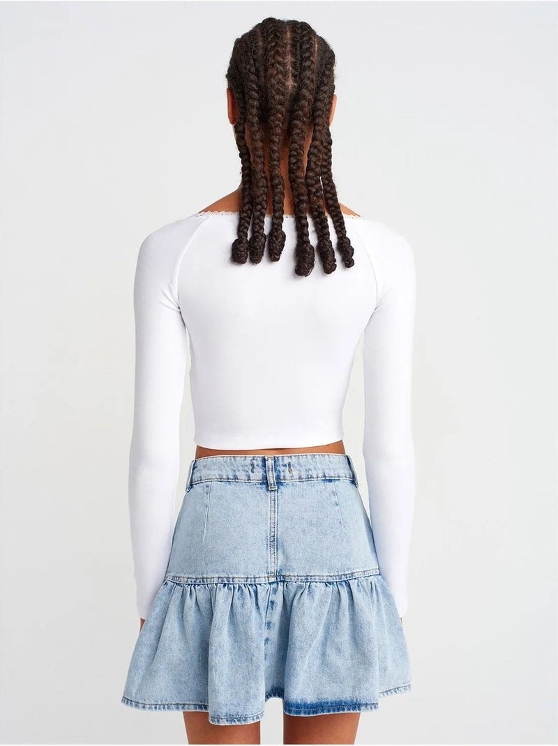 Camiseta crop acanalada de mujer dilvin Blanco - Kiabi