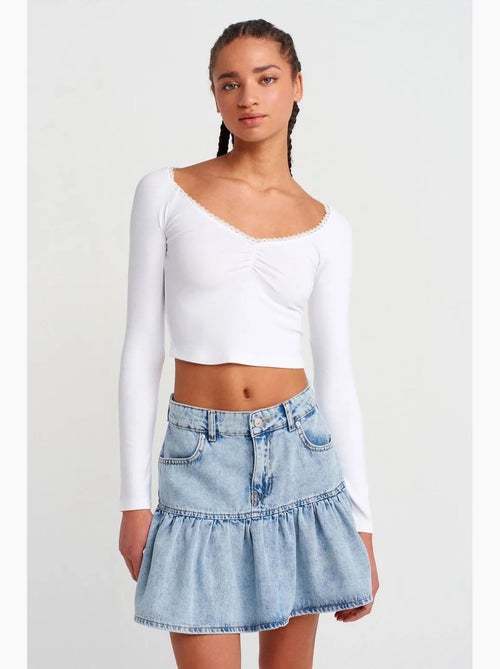 Camiseta crop acanalada de mujer dilvin - Kiabi