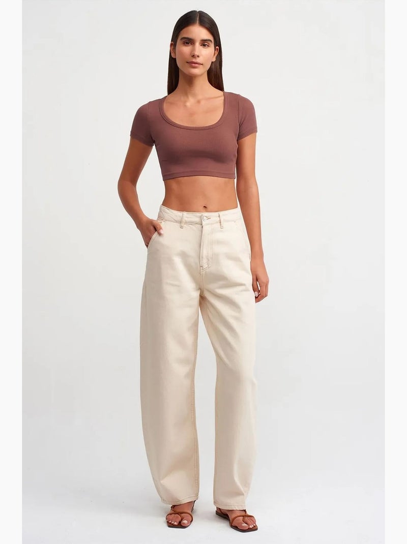 Camiseta crop acanalada de mujer dilvin Malva - Kiabi