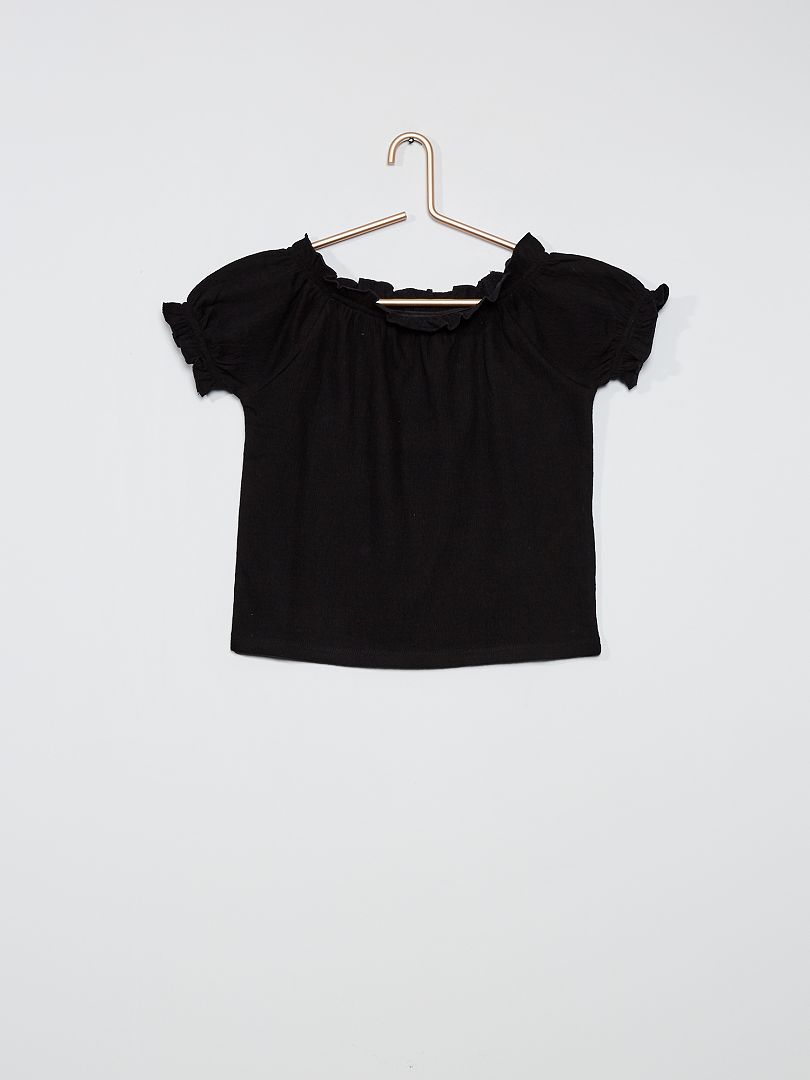 Camiseta crop bardot Negro - Kiabi