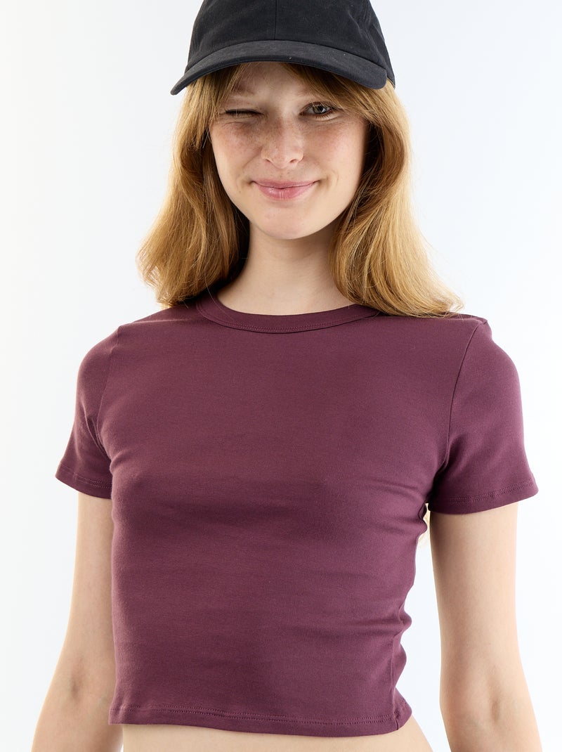 Camiseta crop básica Purpura - Kiabi