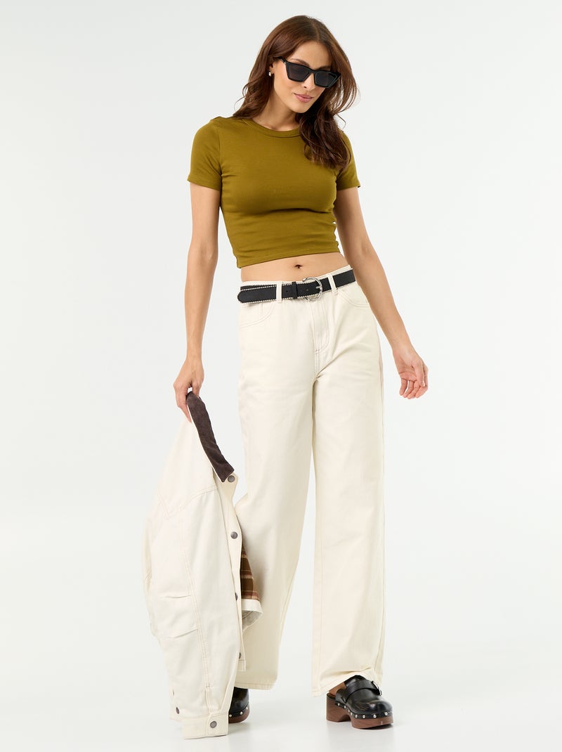 Camiseta crop básica Verde - Kiabi