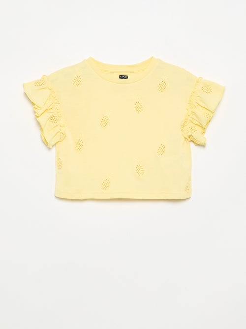 Camiseta crop con bordado inglés - Kiabi