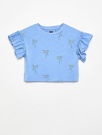 Camiseta crop con bordado inglés