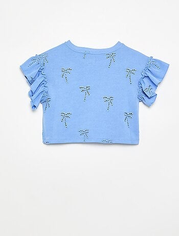Camiseta crop con bordado inglés