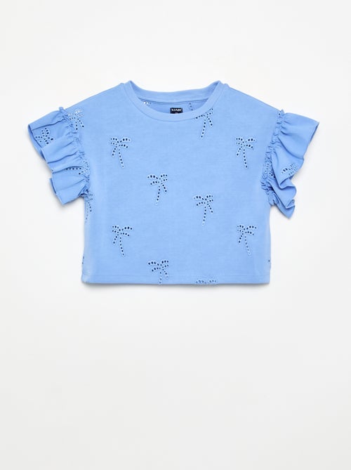 Camiseta crop con bordado inglés - Kiabi