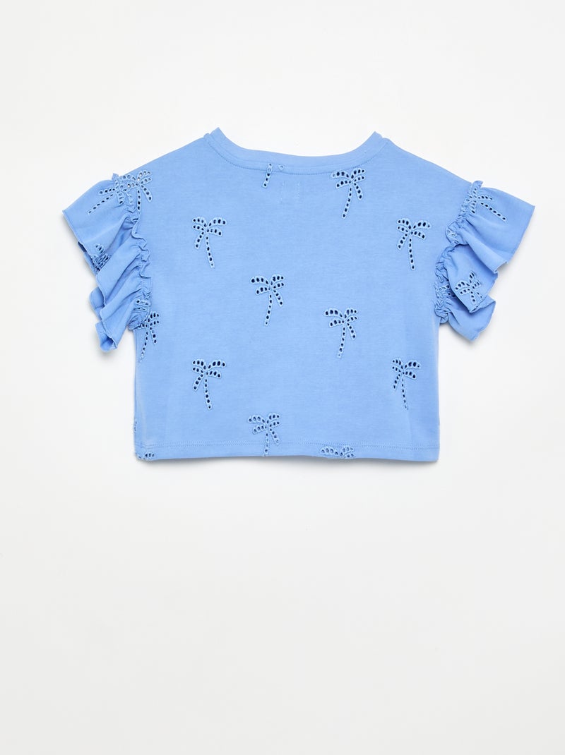 Camiseta crop con bordado inglés Azul - Kiabi